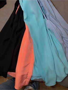 4 summer tops in Black, Coral, Turquoise, & Light Blue